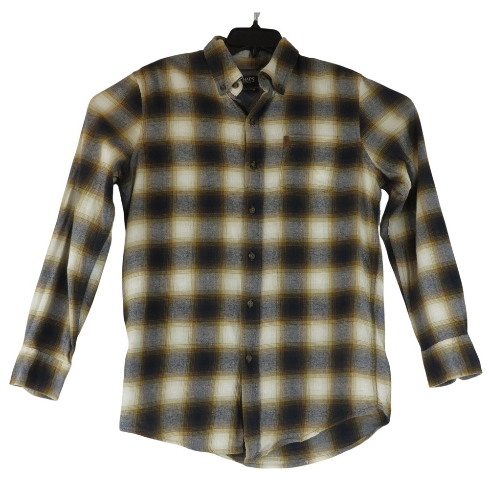 Chaps Performance Men Plaid Button Down Shirt Brown Navy Blue Cotton CM32LW249 S